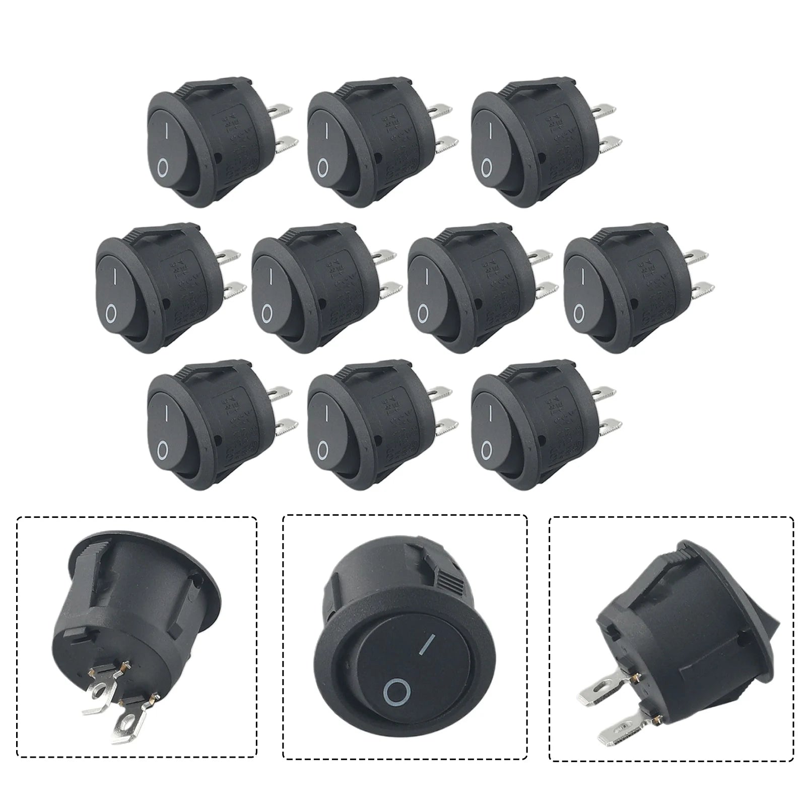 10PCS 12v Round Rocker Switch ON/OFF 2 Pin SPST Snap-in Toggle Switch ON Off 6A 250V Camper Van Caravan Motorhome