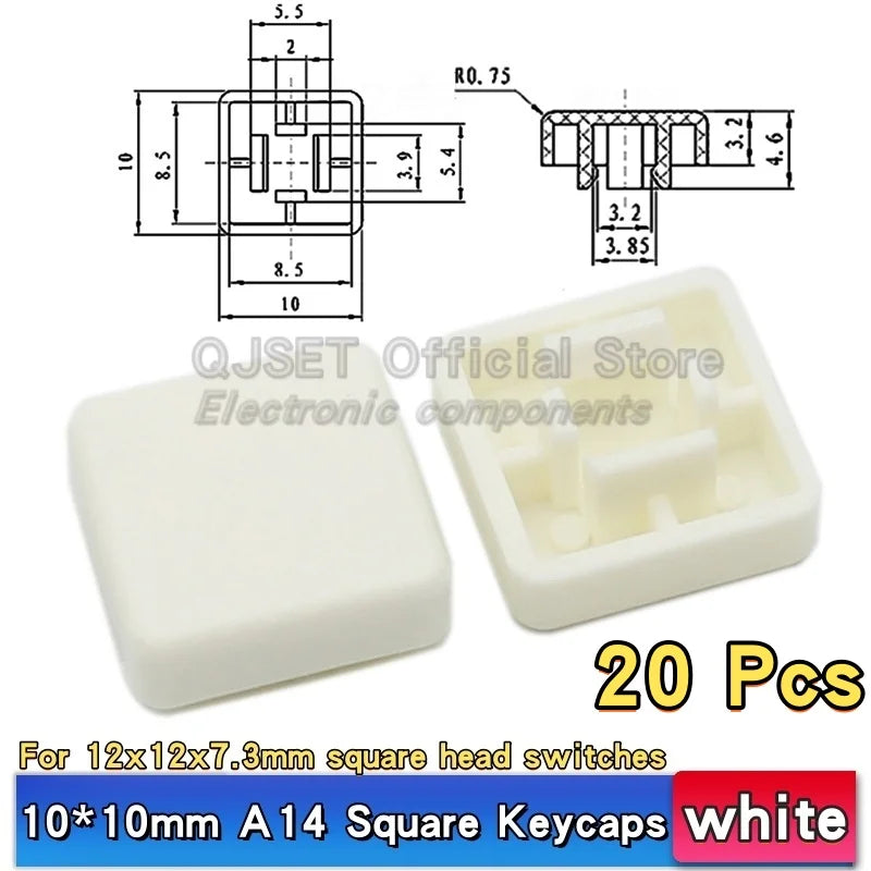 20 Pcs Tactile Pushbutton Switch 12*12*7.3MM Micro Switch Pushbutton A14 A24 Pushbutton Cover 12x12x7.3MM Square Head Pushbutton