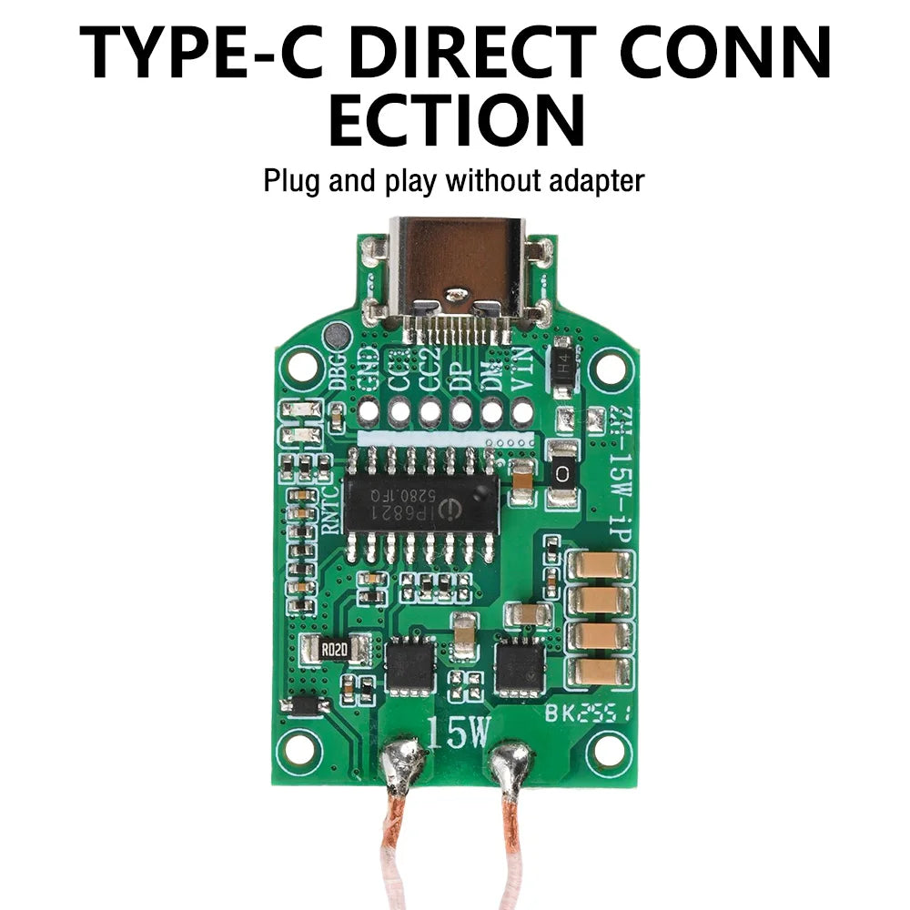 15W High-Power Wireless Charging Transmitter Module, with 5V/9V/12V DC Input, Type-C Port, and Pop-Up Display