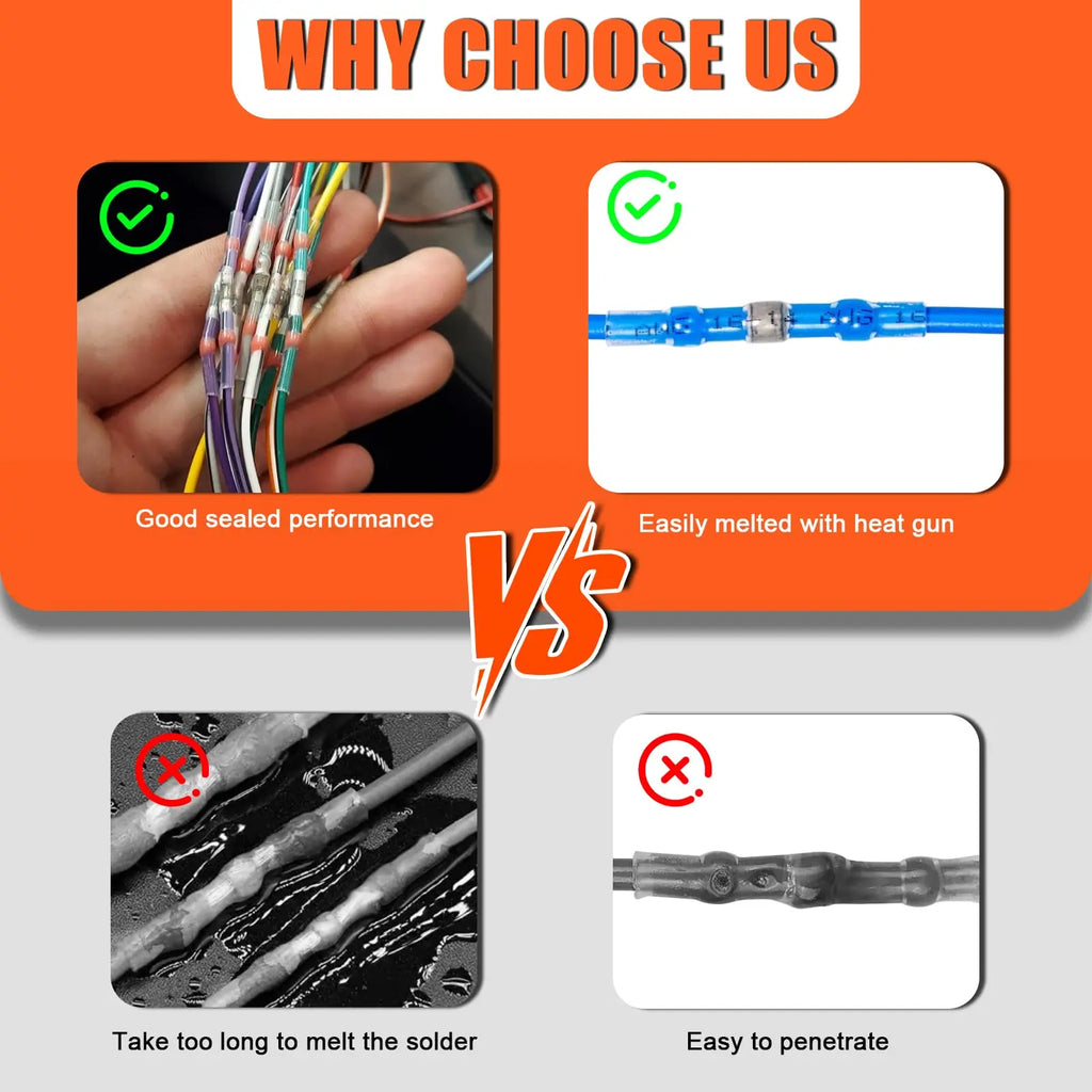 Blue Heat Shrink Solder Seal Wire Connectors Kit Waterproof Butt Connector Heat Shrink Electrical Terminals or Marine Automotive