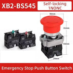 5pcs 22mm Mounting Emergency Stop Button Switch Self-locking XB2-BS545 Rotary Reset Mushroom Head NO NC Brass/Silver Contact