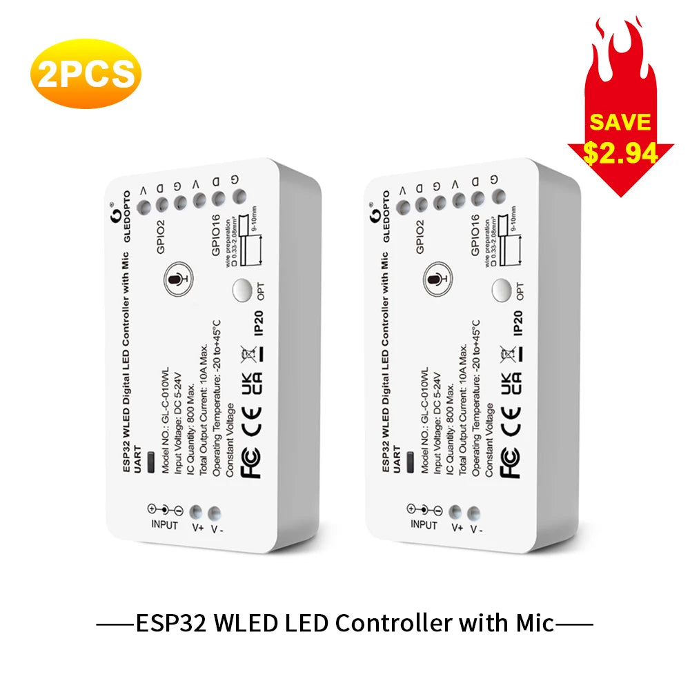 GLEDOPTO ESP32 WLED LED Controller With Mic DIY Music Dynamic Modes For WS2811 WS2812 SK6812 TM1814 WS2813 WS2815 Strip Lights