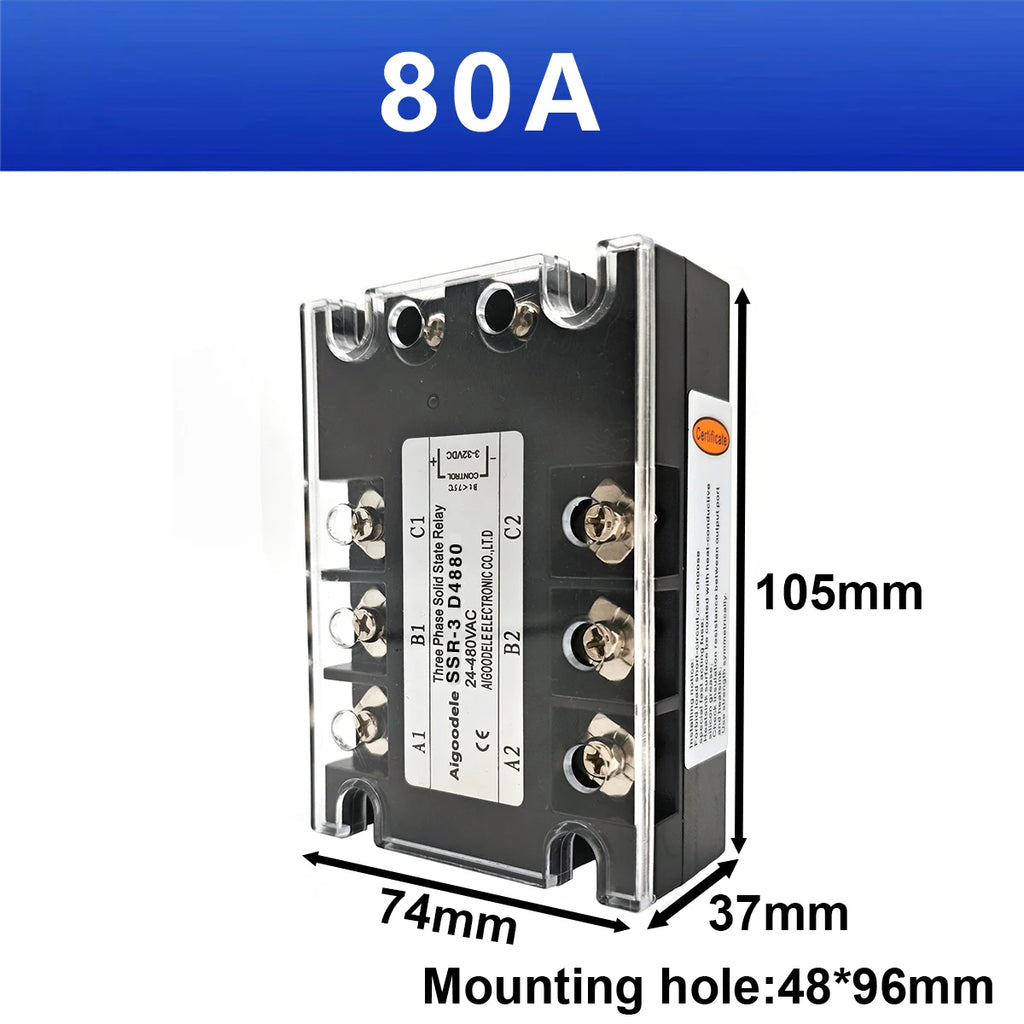 3 Phase DC-AC 10A 25A 40A DA 60A 80A 100A Three Phase SSR 3-32V DC Control 24-480V AC Solid State Relay SSR JGX-3 D4840