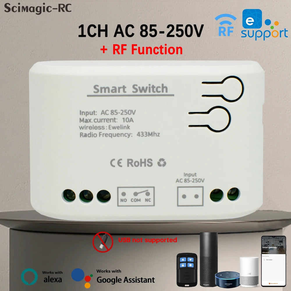 1/2/4CH EWeLink WIFI Smart Switch 7-32V 85-250V 220V Wireless Remote Control Relay Module For Garage Door Access Alexa Google
