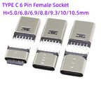 20pcs TYPE C 6 Pin Female Socket Connector DIP Vertical 180° Charging Port Plug Socket USB 6P TYPE-C H=6.8/6.9/8.8/9.3/10/10.5mm