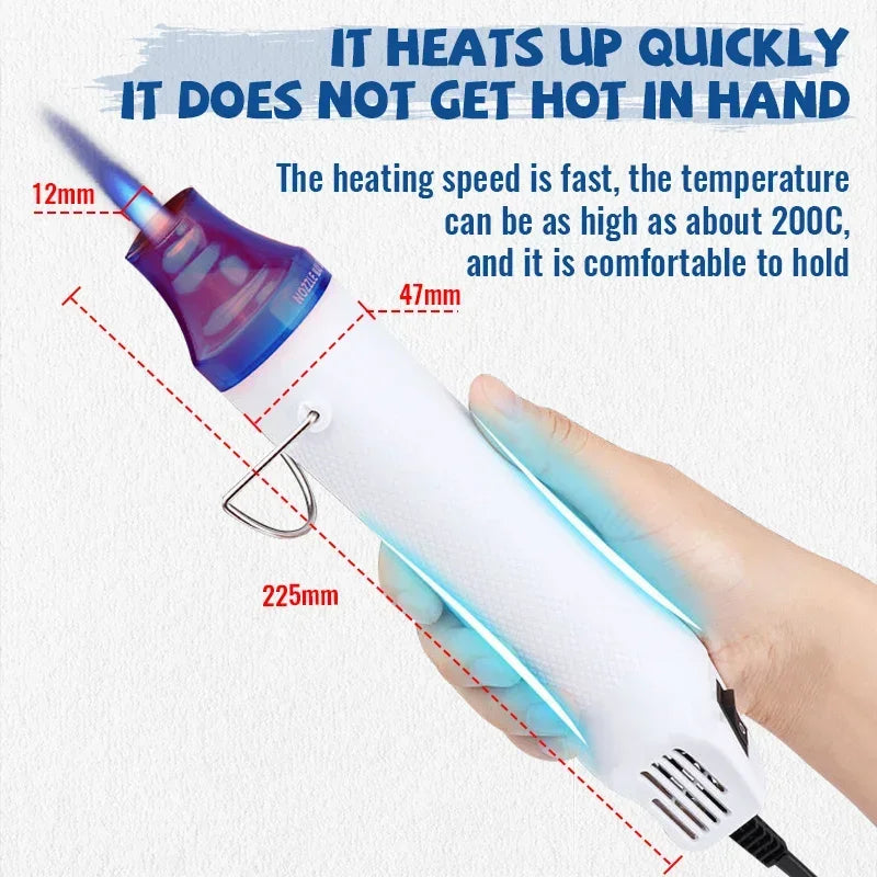 Hot Air Gun 220V Electric Power Hot Dryer Mini Heat Gun Reliable Soldering Temperature Blower DIY Crafts Shrink Tubing Car Wrap