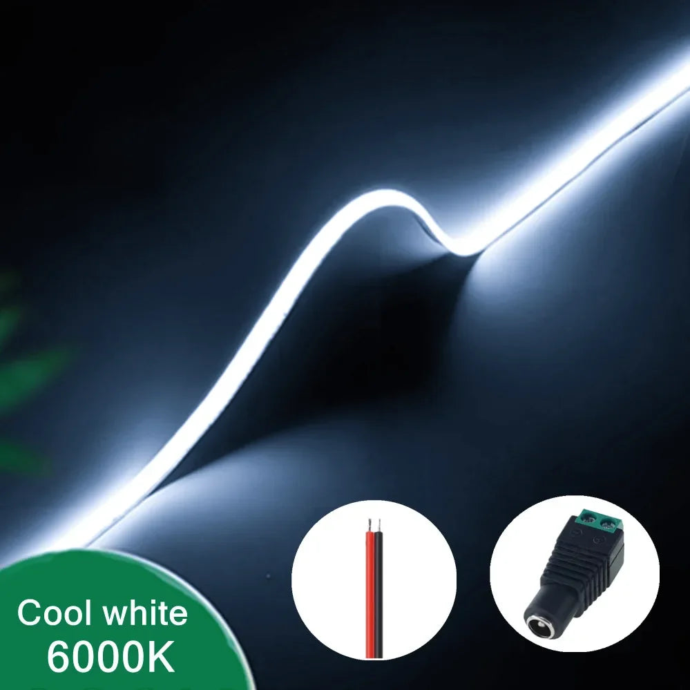 12V 3mm Width Ultra Thin COB LED Light Strip Colorful Dimmable High Density Flexible Light 400LEDs for DIY TV Home Decor Lamp