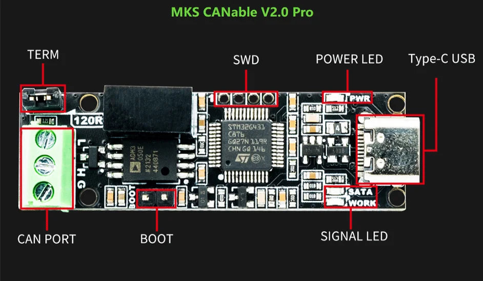 CANable V2.0 Pro CANbus Transceiver CAN2.0 USB CAN Controller USB to CAN Protocol Converter Serial Port Analyzer Board
