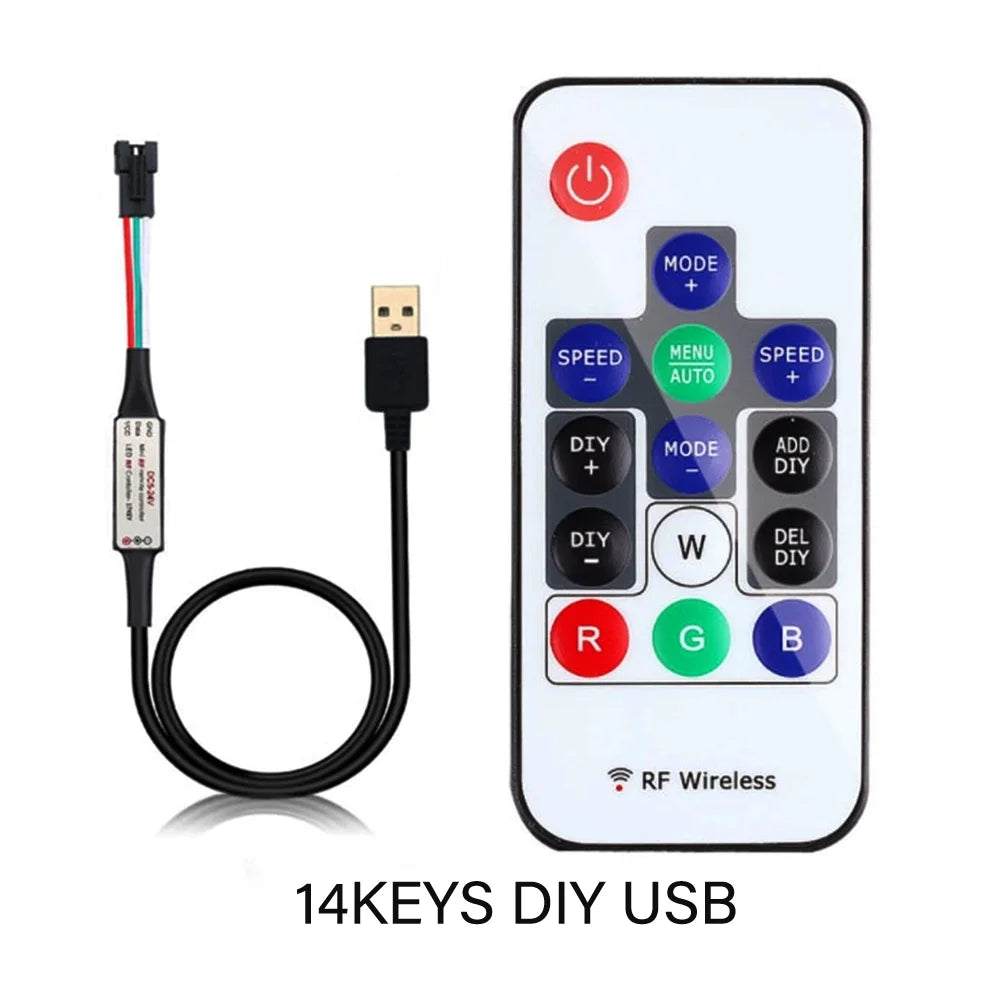 WS2811 WS2812B WS2813 WS2815 LED Pixels Strip Light Controller 3/4PIN USB/DC RF 14/17/21Keys LED Tape Remote Controller DC5-24V