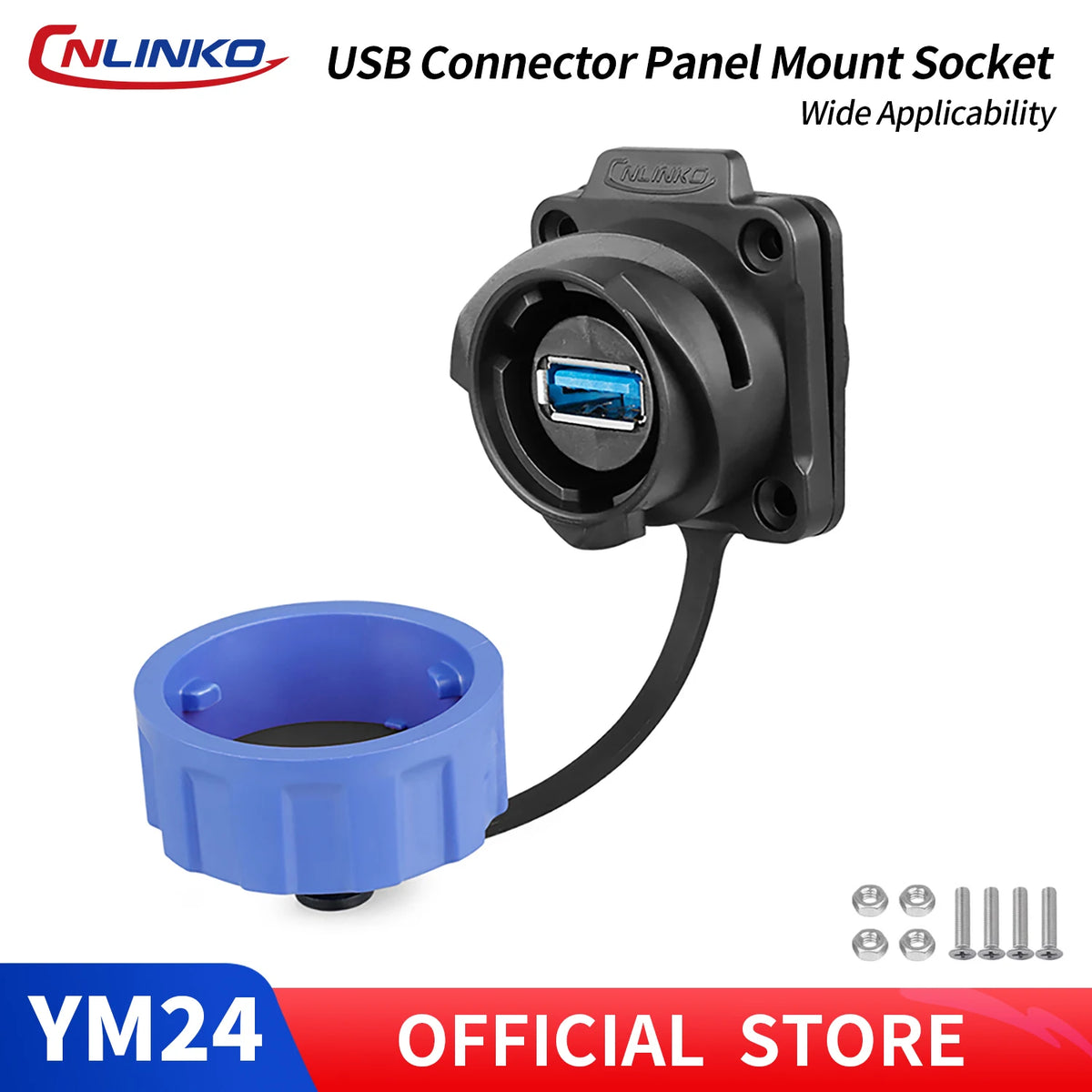 CNLINKO M24 USB 3.0 Panel Mount Waterproof Female Socket 1.8A IP68 5Gbps Data Connector Bayonet Lock for Industrial Automation