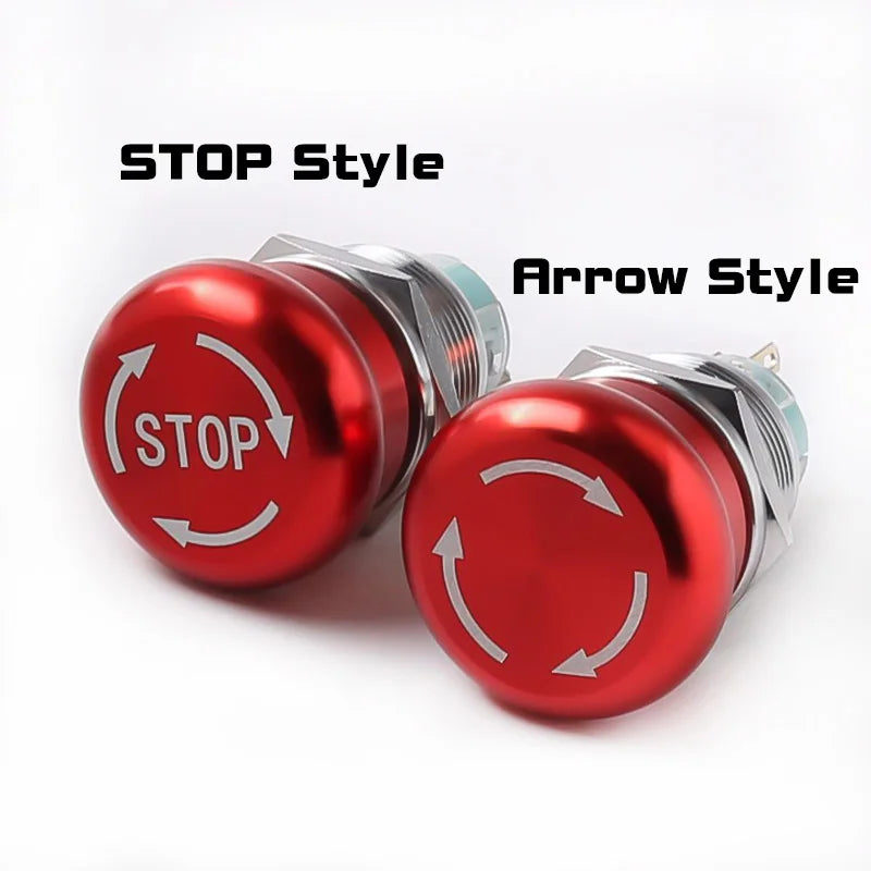 16MM 19MM 22MM 1NO1NC 3Pin 6Pin Mushroom Head Turn-Reset Stainless Steel 304 Metal Emergency Stop Button Switch