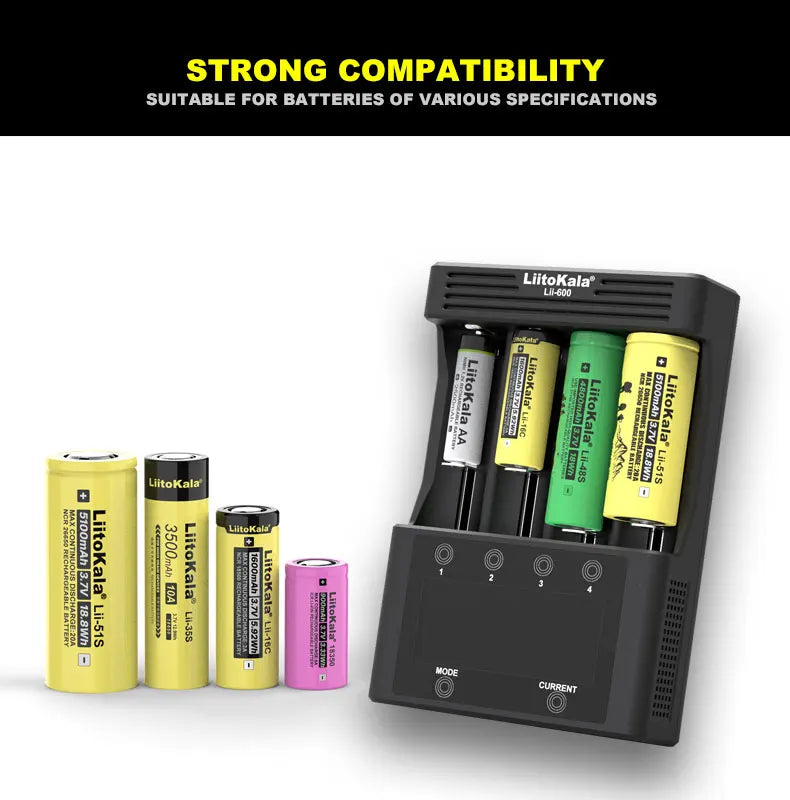 NEW LiitoKala Lii-600 Battery Charger For Li-ion 3.7V NiMH 1.2V battery Suitable 18650 26650 21700 26700 16340 14500 AA AAA