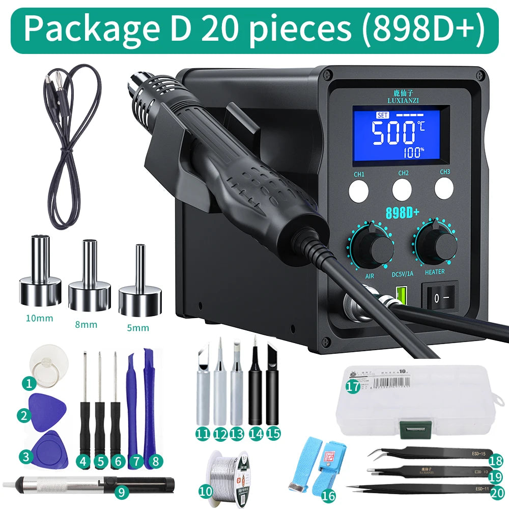 LUXIANZI 8589D+ 2 IN 1 Hot Air Gun Soldering Station With LED Digital Display For BGA PCB IC Repair Tool SMD Rework Station
