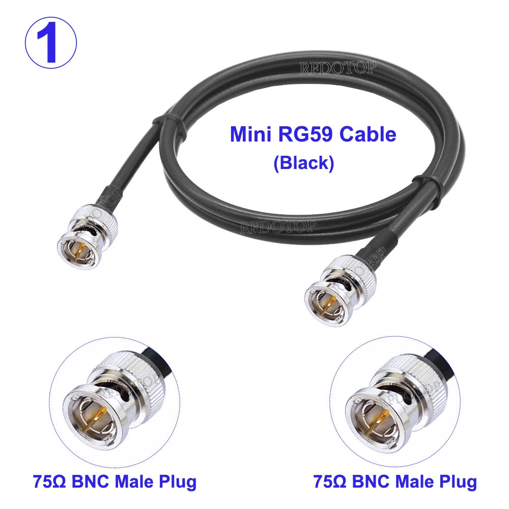 1Pcs HD SDI BNC to BNC Male Connector 75Ohm HMini RG59 RF Cable 75-2.5 1855A Pigtail for HD-SDI/3G-SDI/4K Video Camera CCTV