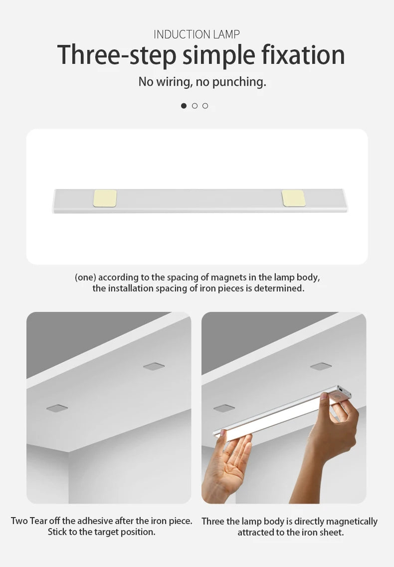 LED Night Light 20/30/40/60CM Motion Sensor Wireless USB Cabinet Night Light Wardrobe Lamp For Kitchen Cabinet Bedroom Wardrobe