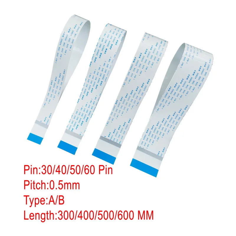 30/40/50/60Pin 0.5mm Pitch FFC FPC AWM 20624 80C 60V VW-1 A B Type Flat Flexible Cable 300/400/500/600mm