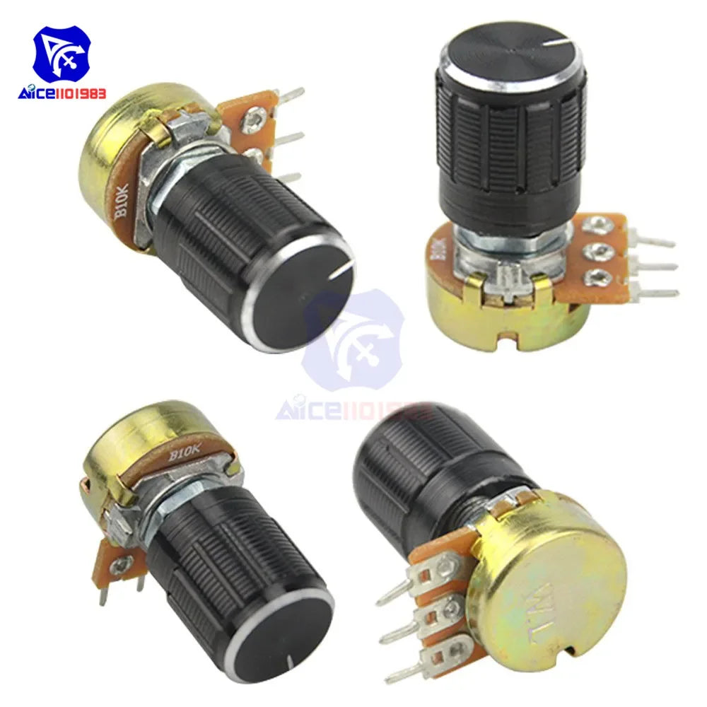 WH148 1K 2K 5K 10K 20K 50K 100K 250K 500K 1M Ω 3Pin Knurled Shaft Linear Taper Rotary Potentiometer Resistor w/Knob for Audrino