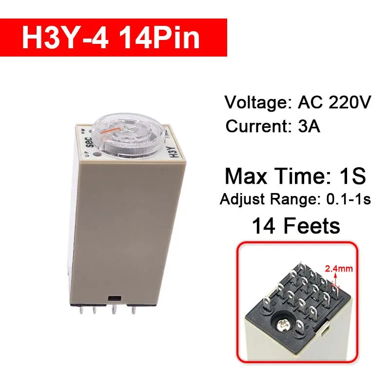 1Pc H3Y-4 AC110V 220V Power on Time Delay Relay Timer Switch 1S/5S/10S/30S/60S/5M/10M/30M/60M Delay Rotary Knob