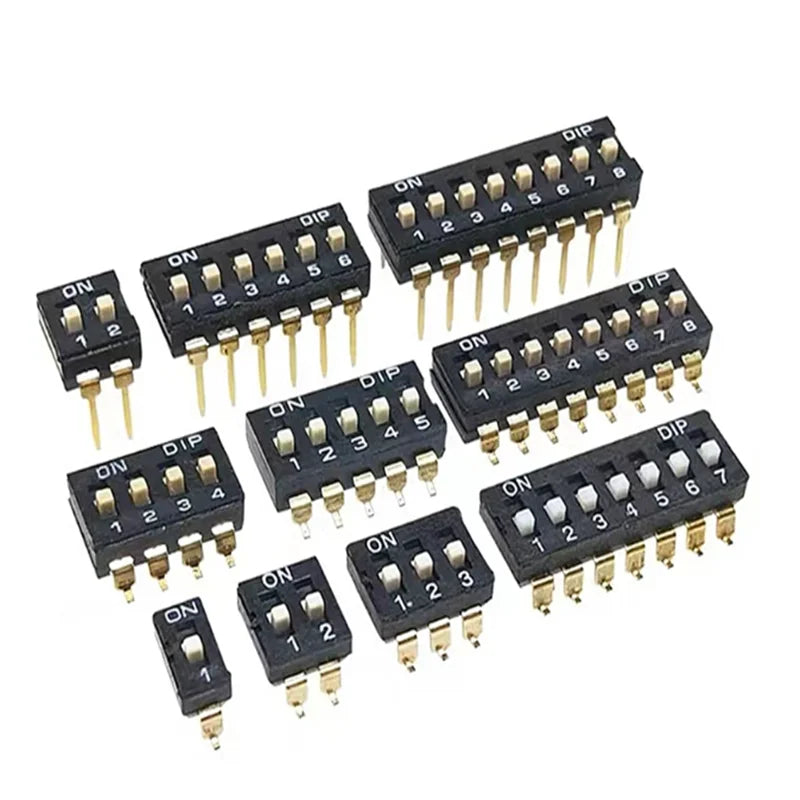 Slide Type SMT SMD Dip Switch Toggle 2.54mm 2Row 4Pin 2 Position/8 Pin 4 Position/16Pin 8 Position Black Switch Gold Plated Pin