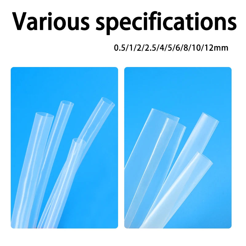 1/5m 1.7:1 Transparent Heat Shrinkable Sheath PTFE 0.5mm ~ 12mm 260℃ 600V High Temperature Pipe Shrink Tubing For Wires