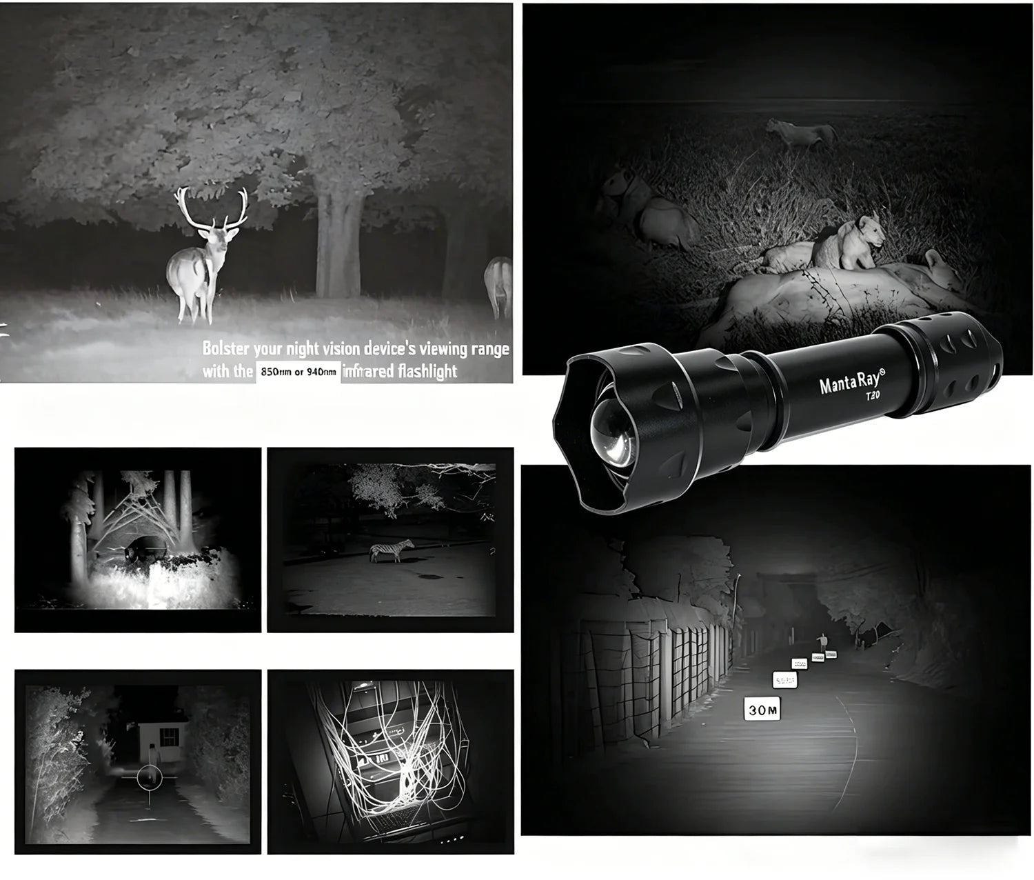 T20 10W IR Flashlight 850nm 940nm Night Vision Tactical Torch Adjustable Zoom Outdoor LED Infrared Light for Hunting CCTV