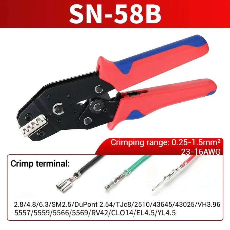 SN-68B Wire Crimping Tool for XH2.54/DuPont2.54/2.8/4.8/6.3/ Non-Insulated/Ferrule Terminals Ratcheting Crimper SN-58B