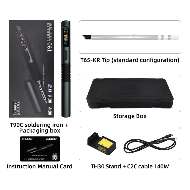 ALIENTEK T90 Smart Soldering Iron PD 140W Adjustable Temperature DC 28V 80-450℃ Welding Solder Station Kit C210 C245 T65 Tools