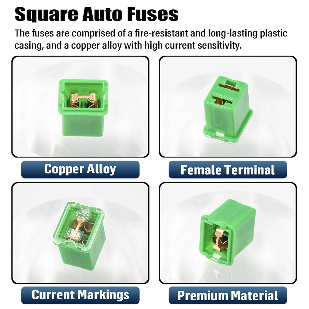 10pcs Box Jcase Fuse kit 20A/30A/40A Square Jcase Fuses Low Profile Box Shaped Fuse fusible for SUV Cars Trucks Boats Automotive