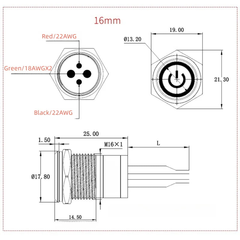 16 19mm Metal Pushbutton Switch High Current 10A Outdoor IP68 Self-Locking Reset Waterproof Start Power Button