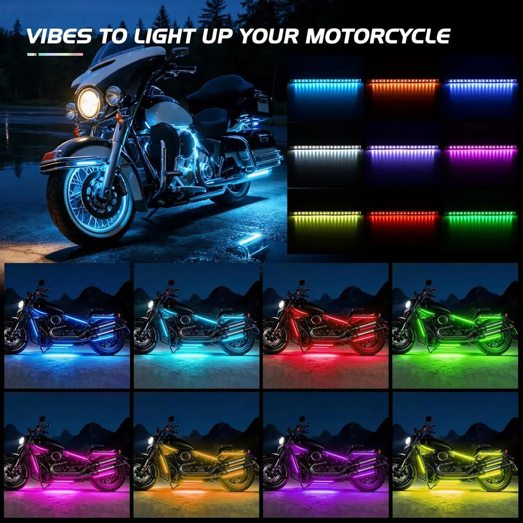 Nilight 8PCS Motorcycle RGB Led Light Kit Waterproof Multi-Color Atmosphere Lights Lamp with 4Key RF Wireless Remote for Harley Davidson Honda Kawasaki Suzuki