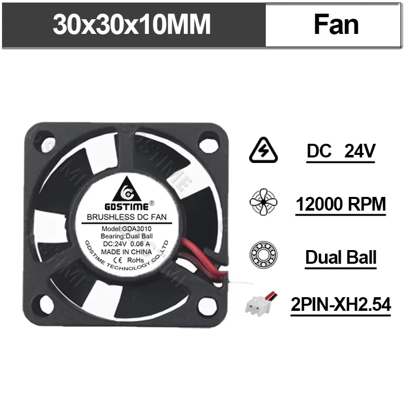 Gdstime Brushless Turbo Fan 24V Dual Ball 30mm 40mm 50mm For 3D Printer Fan DC Blower Cooling Fan 3010 4010 4020 5015 Clooer