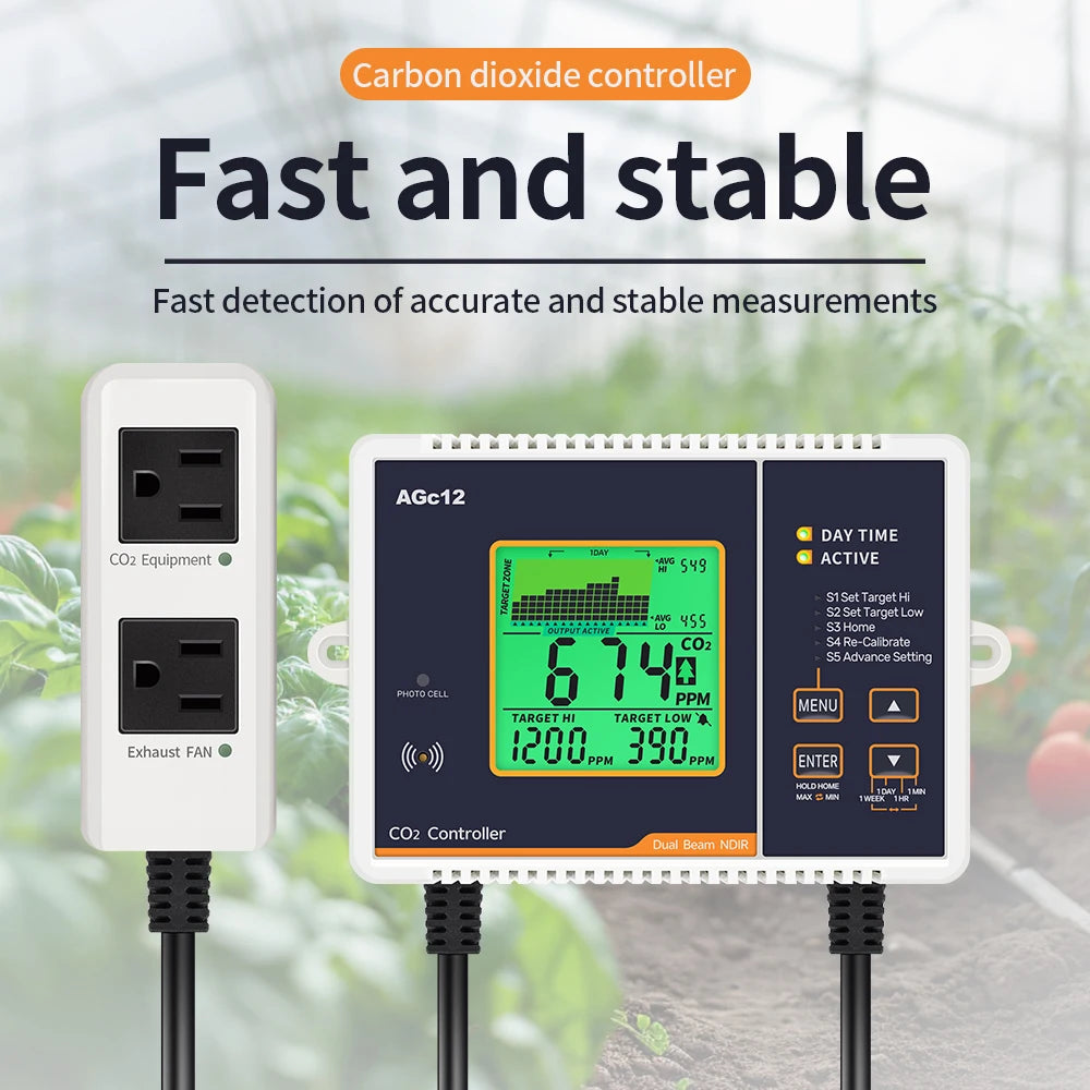 CO2 Monitor Controller Concentration Tester Carbon Dioxide Monitor NDIR Sensor CO2 Pressure Regulator Valve for Greenhouse