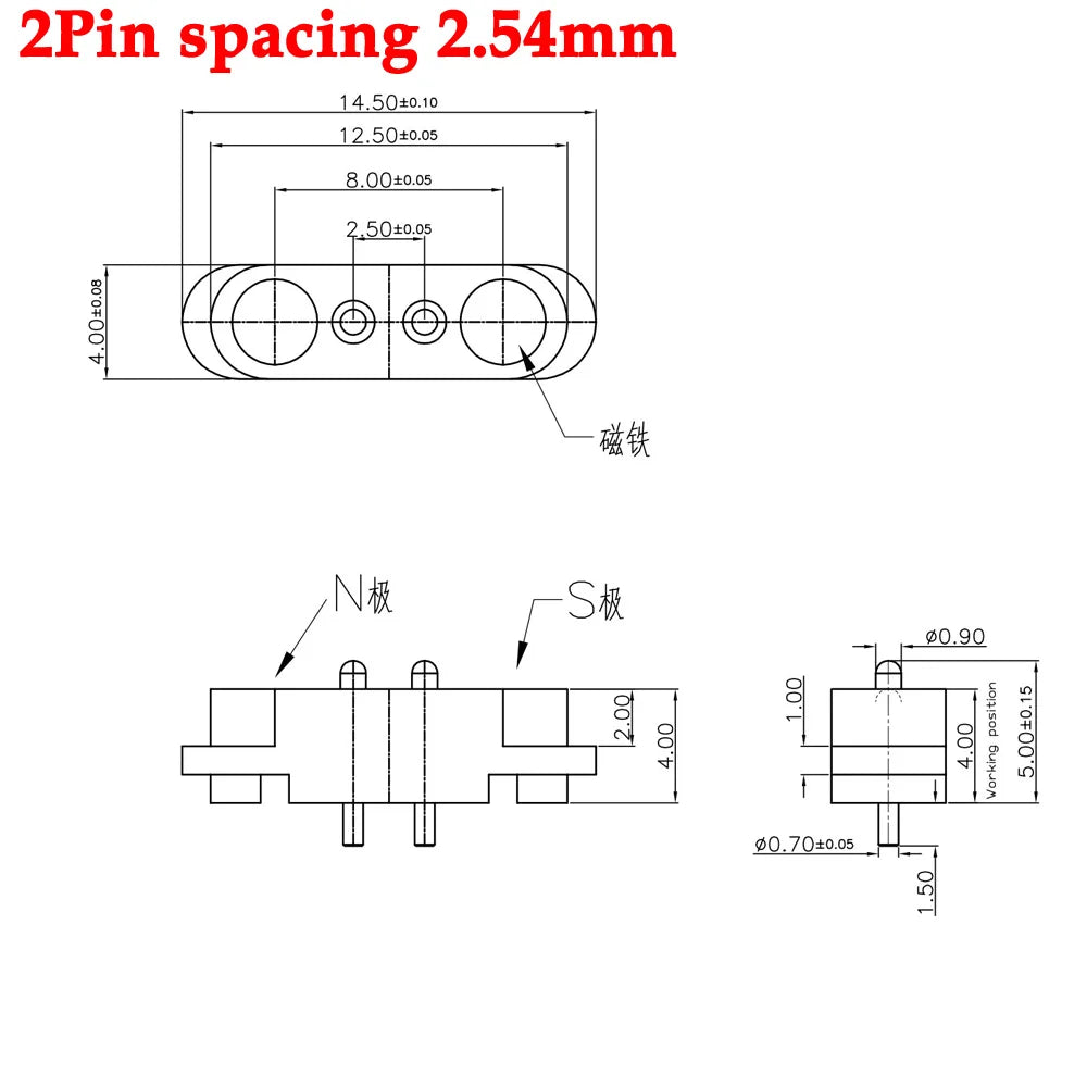 1sets 2A 2Pin DC Magnetic Pogo Pin Connector 2 Pin Pogopin Male Female Spring Loaded DC Power Socket Pitch 2.80mm