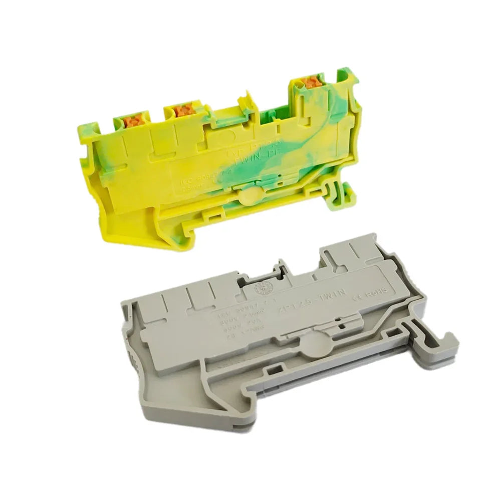 10Pcs/lot PT2.5-TWIN Push-In 3-Conductor Feed-Through Strip Wire Electrical Connector 2.5mm² Din Rail Terminal Block PT2.5-TW