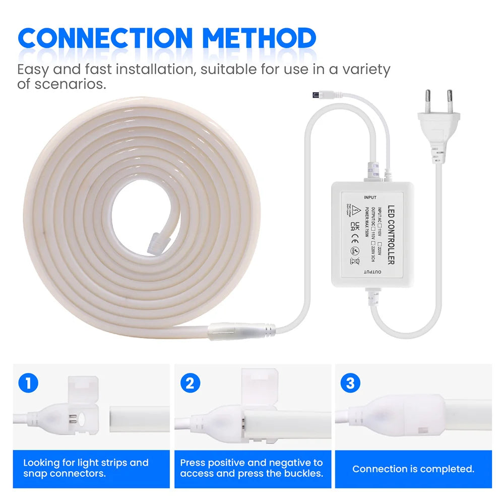 Wall Touch Wifi Bluetooth COB LED Neon Strip Light 220V Dimmable 23key Remote Control Power Kit AC 220V 288LED/m Waterproof Rope