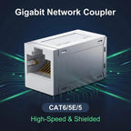 Shielded Gigabit RJ45 Ethernet Coupler, Gold Plated LAN Cable Extender Adapter Compatible with CAT5/CAT5E/CAT6 for Home Office