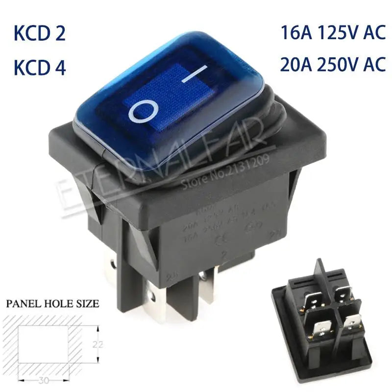 KCD1 KCD2 KCD4 KCD6 On Off 10A 16A 20A 125V 250V AC Heavy Duty DPST Sealed Waterproof Auto Boat Marine Toggle Rocker Switch with