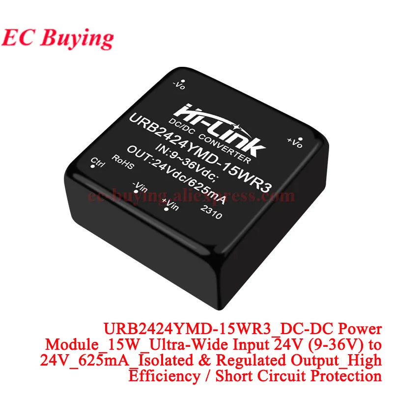 Hi-Link 15W 9-36V URB2405YMD URB2412YMD-15WR3 DC-DC 24V to 5V/12V/24V 3A 1.5A 1.2A Isolated Output Power Converter Supply Module