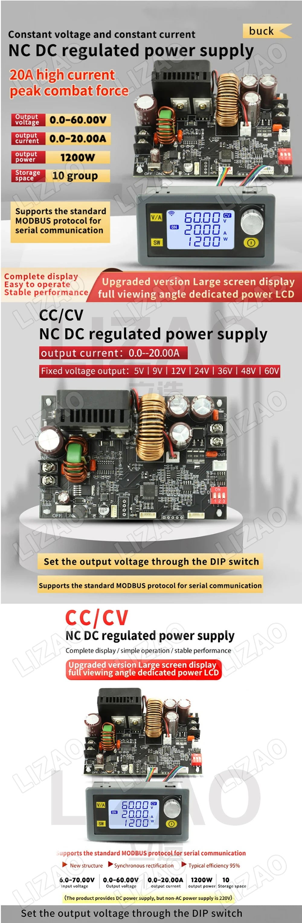 XY6020L 1200W CNC Voltage Regulator Power Supply DC Adjustable Stabilized 20A Constant Voltage Constant Current Step-Down Module