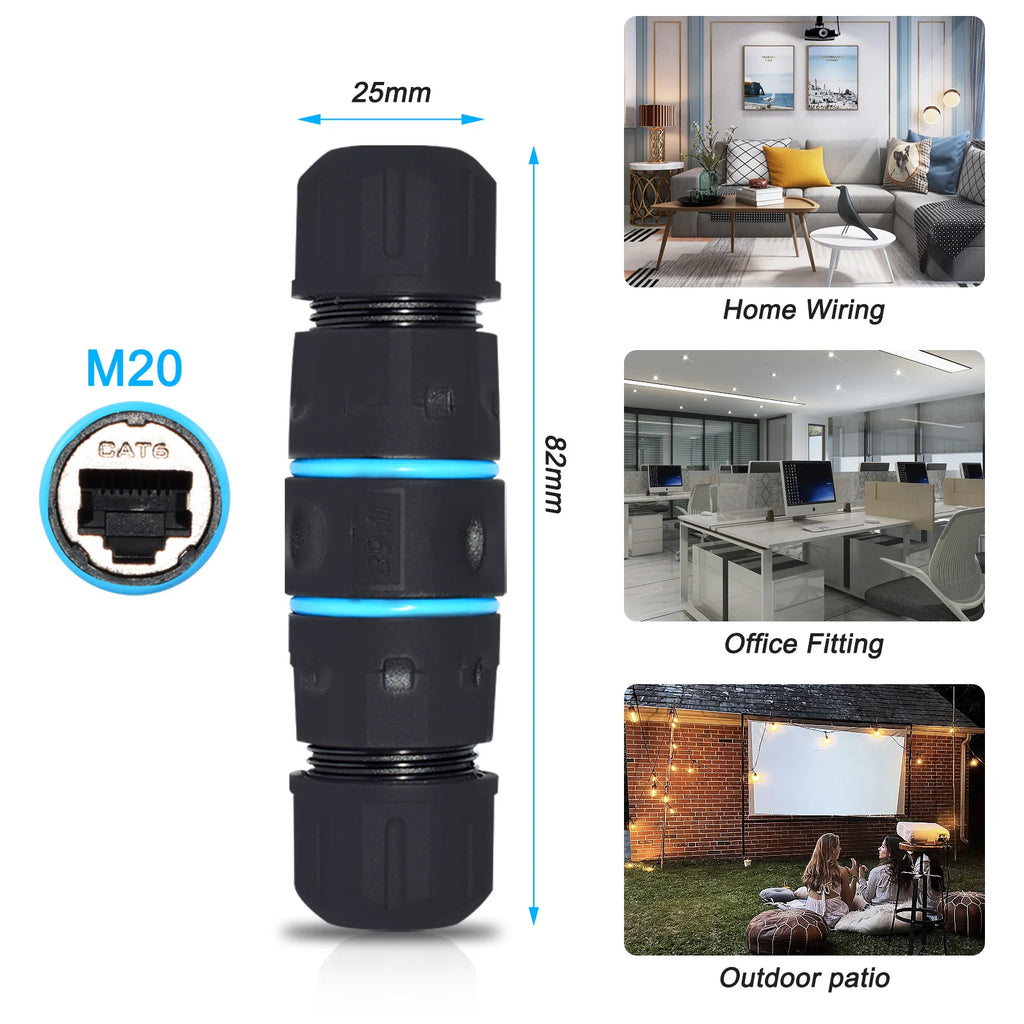 M20 RJ45 Zinc Alloy Connector Ethernet Network Straight-through Waterproof IP68 Header Panel Outdoor Broadband Network Cable