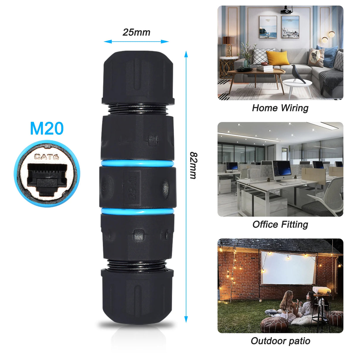 M20 RJ45 Zinc Alloy Connector Ethernet Network Straight-through Waterproof IP68 Header Panel Outdoor Broadband Network Cable
