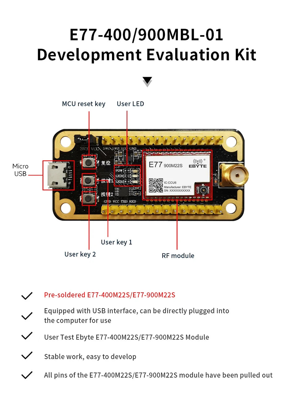 STM32 Development Testing Board EBYTE E77-400/900MBL-01 Pre-soldered E77-400/900M22S USB Interface LoRa Module With Antenna