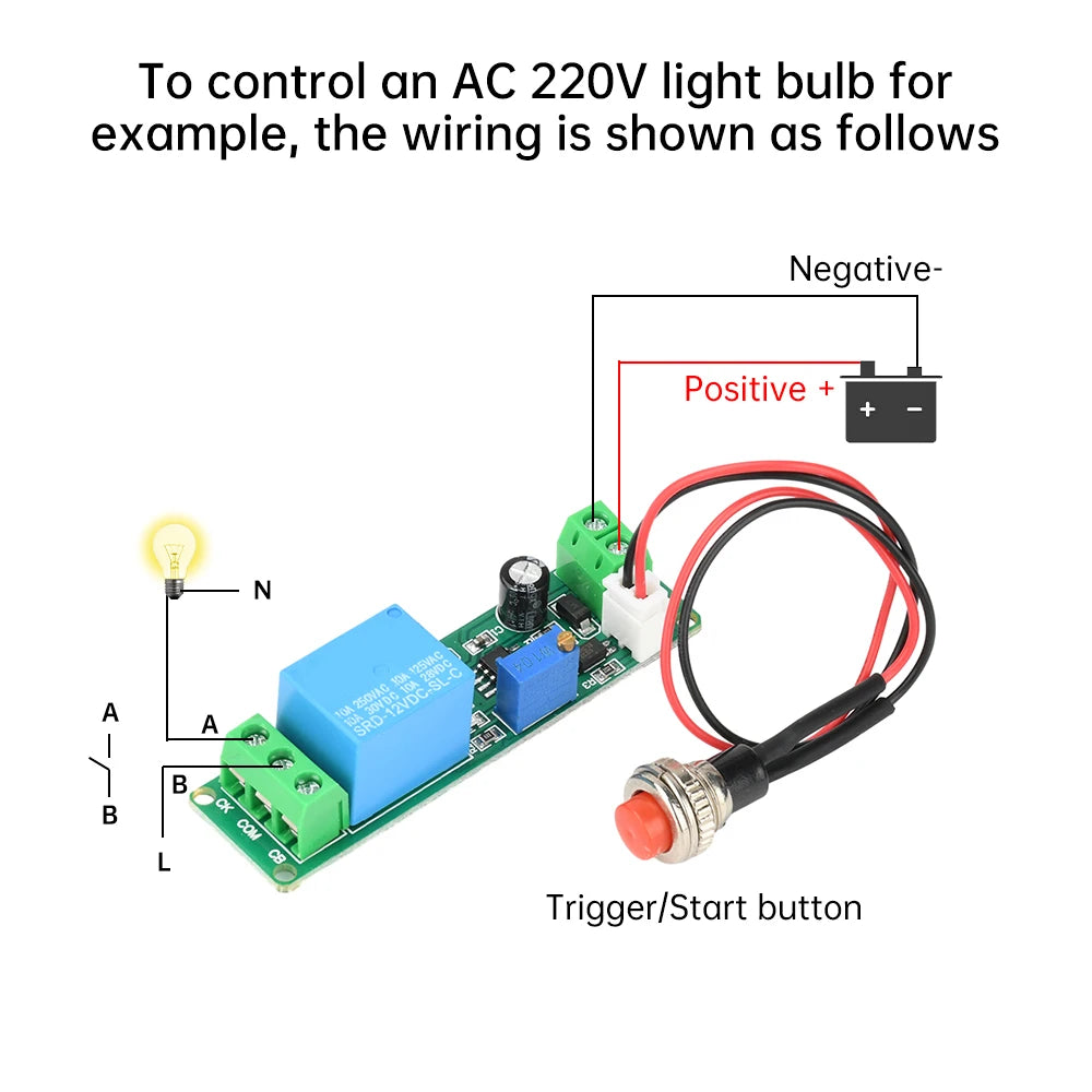 DC 5-12V relay switch module Timing Relay Switch Adjustable external button triggers connection delay Timer 1~10sec Delay Off