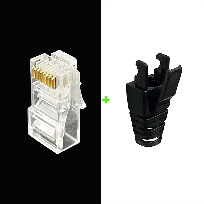 COMNEN 1-100pcs RJ45 Cat6/6a Pass Through Connectors Strain Relief Boots EZ to Crimp Modular Plug Connector Cable Plug Covers