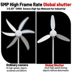 5MP 50FPS Global Shutter USB Camera Module 1/2.5" With No Distortion Lens Machine Vision Industrial High-Speed Capture HD Camera