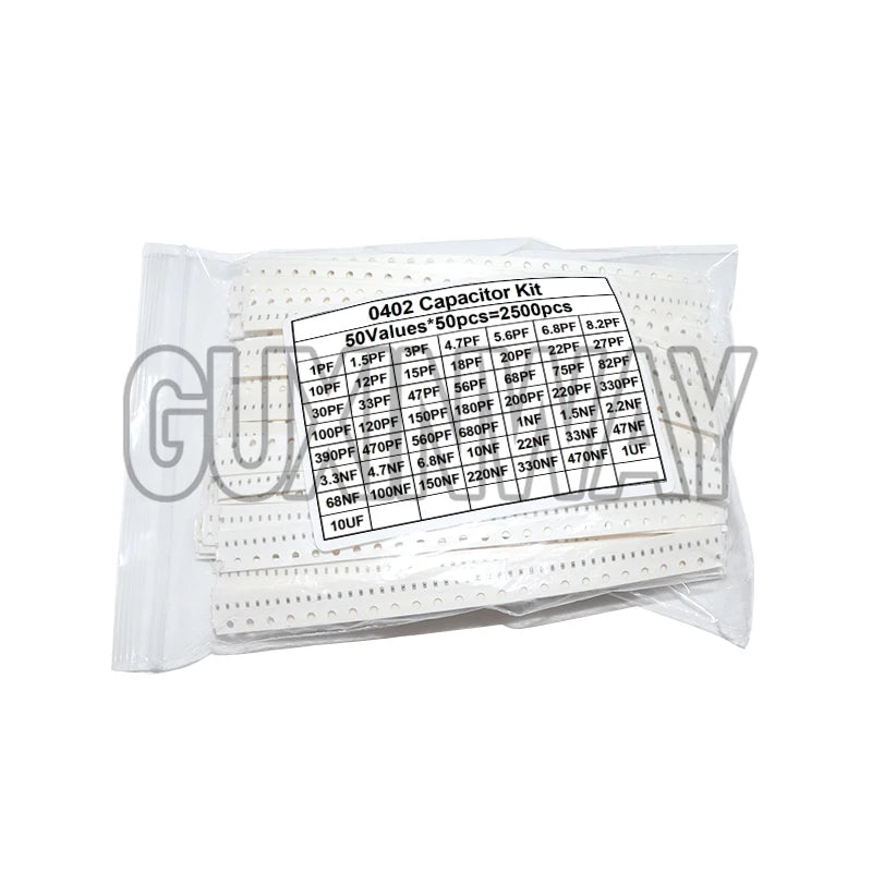 2500pcs 0402 0603 0805 SMD Ceramic Capacitor Assorted Kit 50Values 1pF - 10uF 100PF 10NF 100NF 0.47UF 1UF Chip Capacitance Set