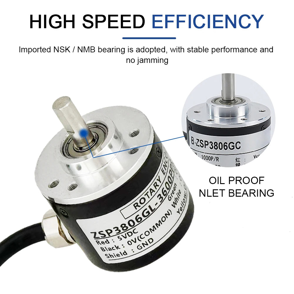 AUCHTEL 38mm Incremental Rotary Encoder 6mm D Shaft Optical Switch AB Z Phases 10-1024-3600 PPR 5-24VDC