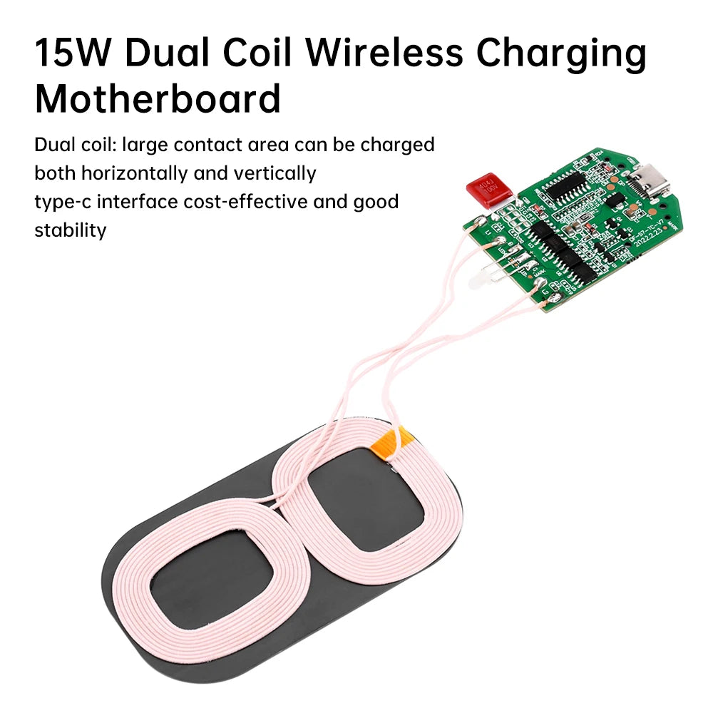 15W dual coil wireless charging module wireless charger PCBA multi-purpose home car equipment wireless charging Type-C interface