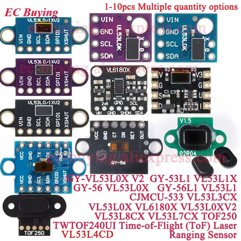 1-10Pcs VL53L0X V2 VL53L1X VL53L3CX VL53L4CD VL6180X  VL53L8CX VL53L7CX Time-of-Flight ToF Laser Ranging Sensor Module IIC
