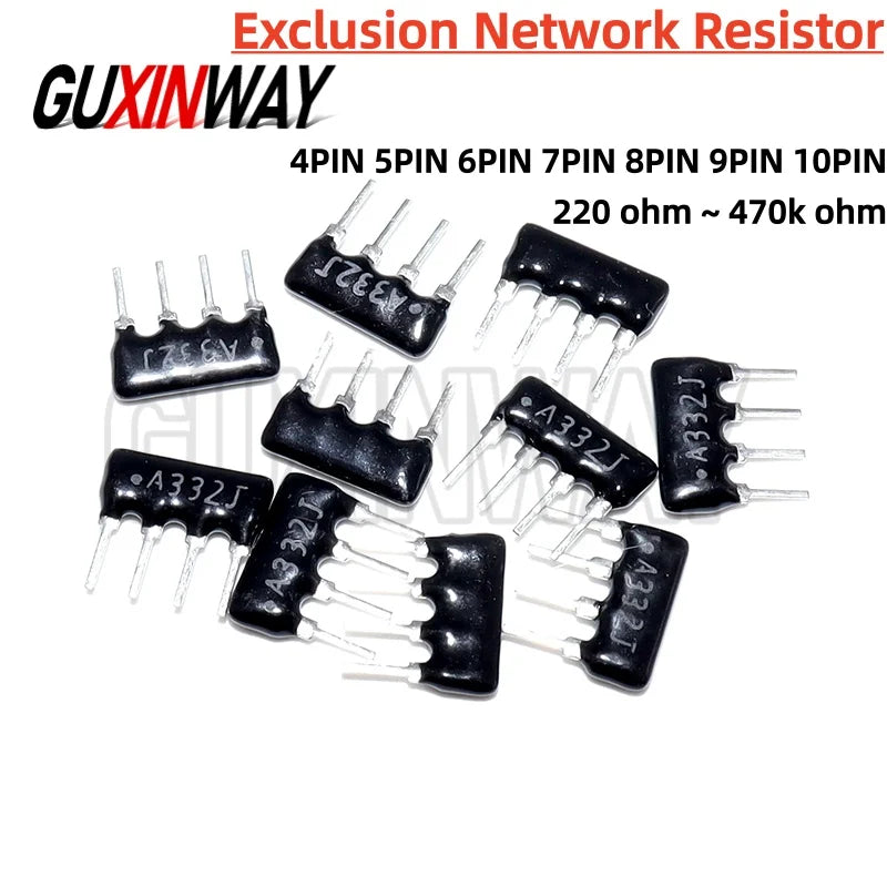 10PCS 4PIN 5PIN 6PIN 7PIN 8PIN 9PIN 10PIN Exclusion Network Resistor Array DIP 100 220 330 470 680 1K 1.2K 2K 3.3K 4.7K 10K 100K